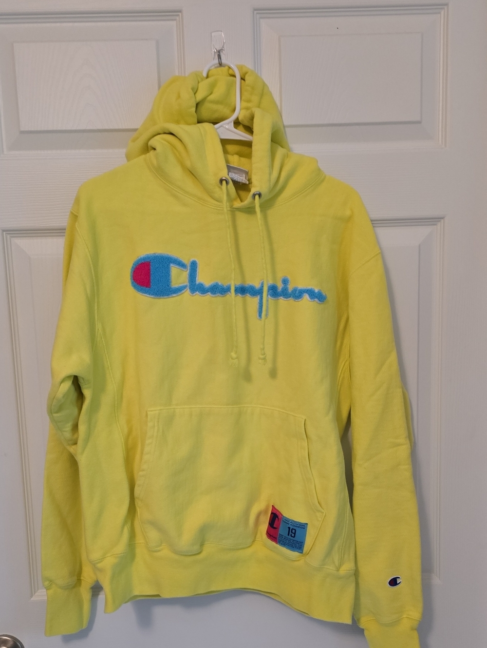 Champion Heavyweight Neon Hoodie SZ Med Logo Unisex Retro Inspired